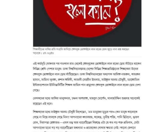 শিক্ষার্থীদের সঙ্গে সংহতি জানিয়ে অনেকের ফেসবুক প্রোফাইলে লাল ফ্রেম