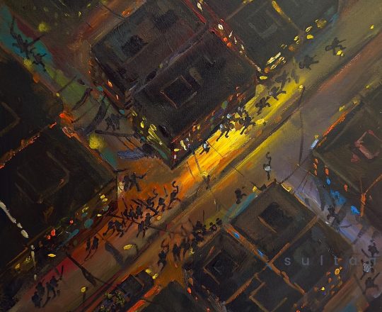 ড্রোন ক্যামেরায় ফ্যাসিস্ট বর্বরতা, পেইন্টিং - সুলতান ইসতিয়াক